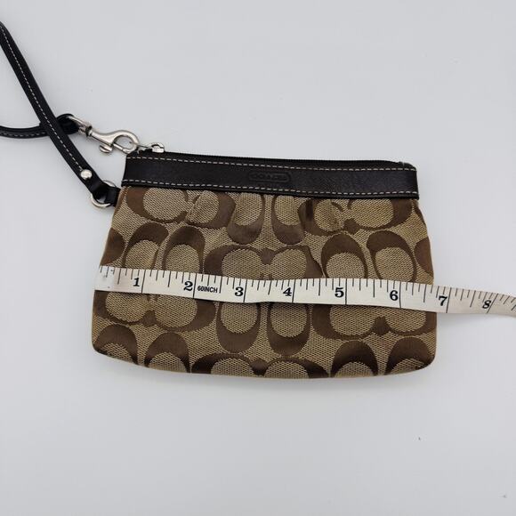 Coach Wristlet Signature Logo Brown Monogram Canvas Leather Trim Small Purse - Picture 12 of 14